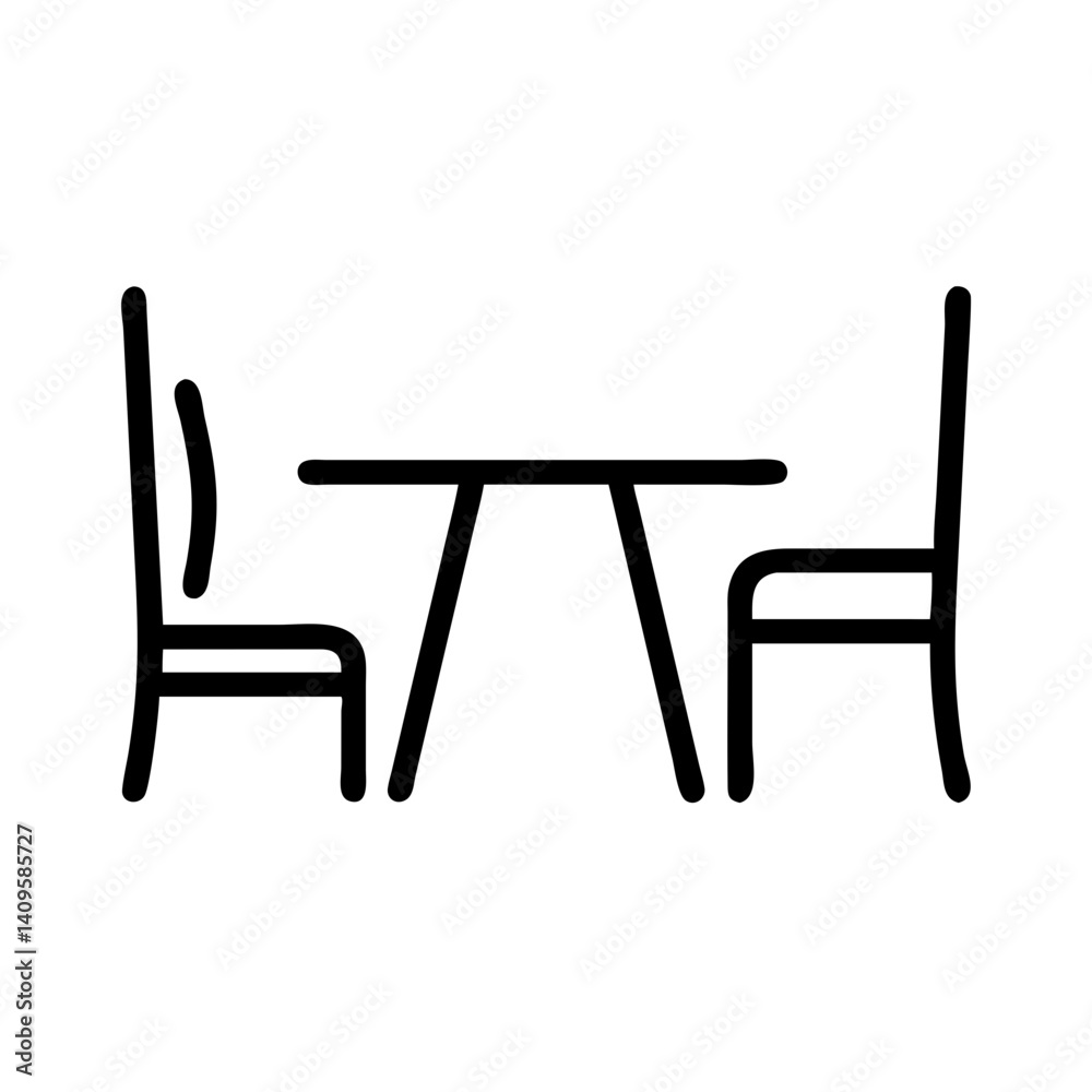 Minimalist table and chairs illustration in black and white Minimalist table and chairs illustration in black and white