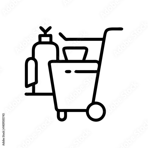 Travel cart with luggage and container in simple line art  