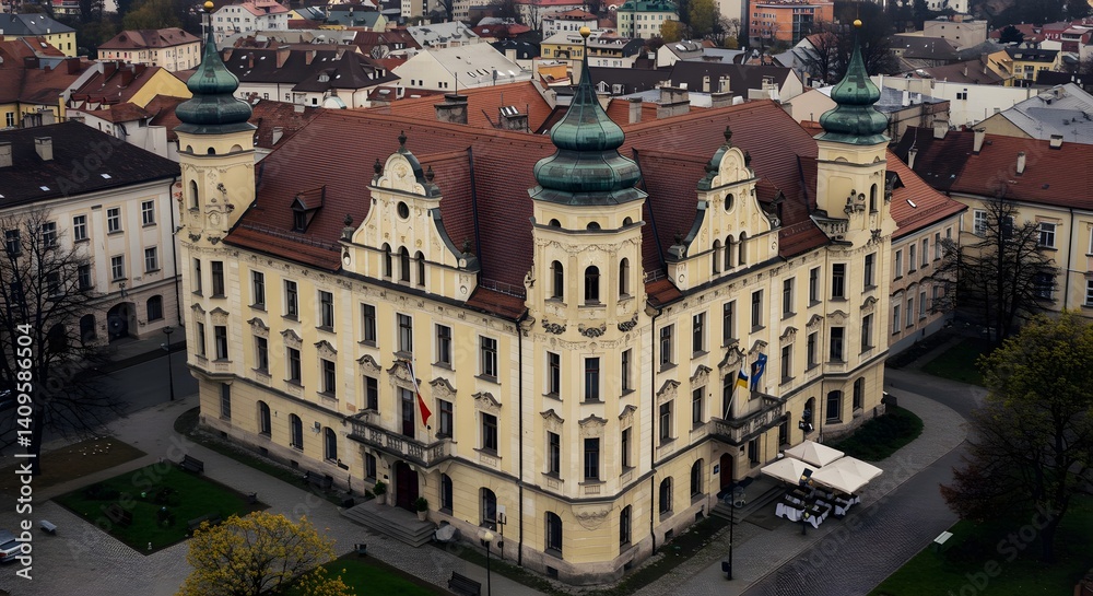 Aerial View of Historic Building in Urban Area Aerial View of Historic Building in Urban Area