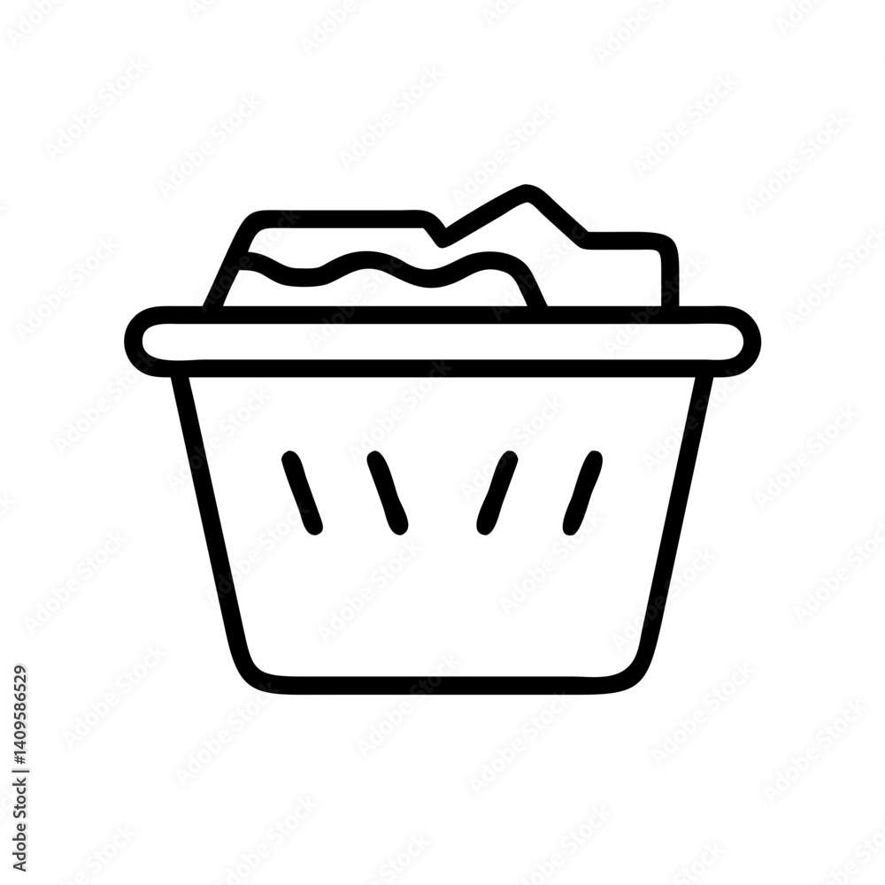 Line Art Illustration of a Laundry Basket with Clothes  