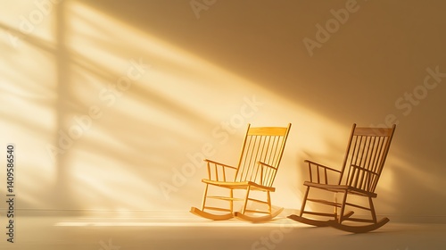 Obraz na płótnie A serene International Day of the Elderly background with softly glowing rocking chairs and gentle light beams over a warm beige gradient, macro shot, Minimalist style w salonie