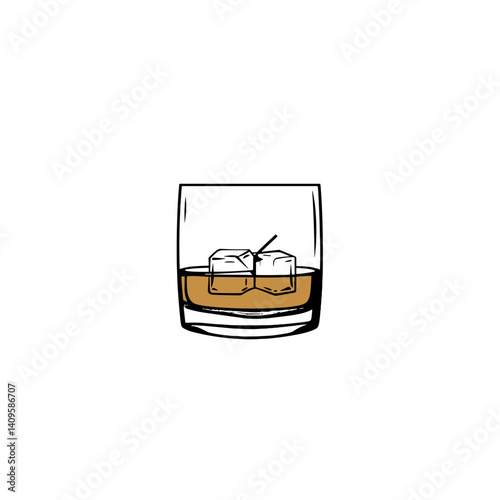 Whiskey glass with ice cubes icon in minimal color style