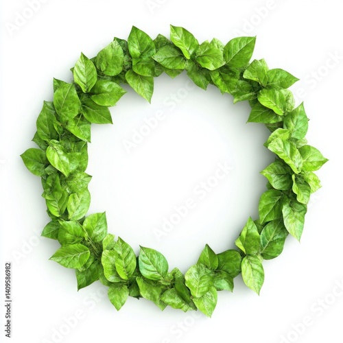 Green Leaf Wreath Circle Arrangement Ideal for Nature Backgrounds, Eco-Friendly Designs, Organic Themes, and Spring or Summer Decorations