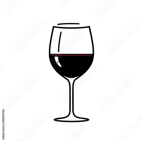 Red wine glass icon in minimalist black outline on white background