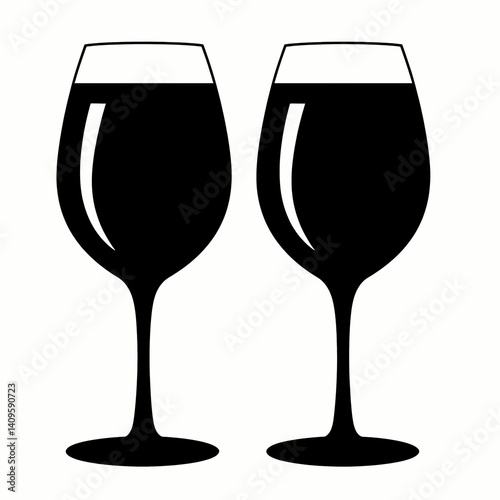 Two wine glasses in silhouette on white background  