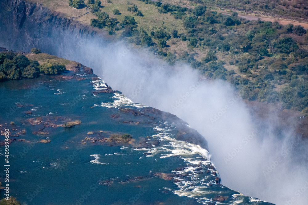 Telephoto of the immense Victoria falls, as seen from the air.