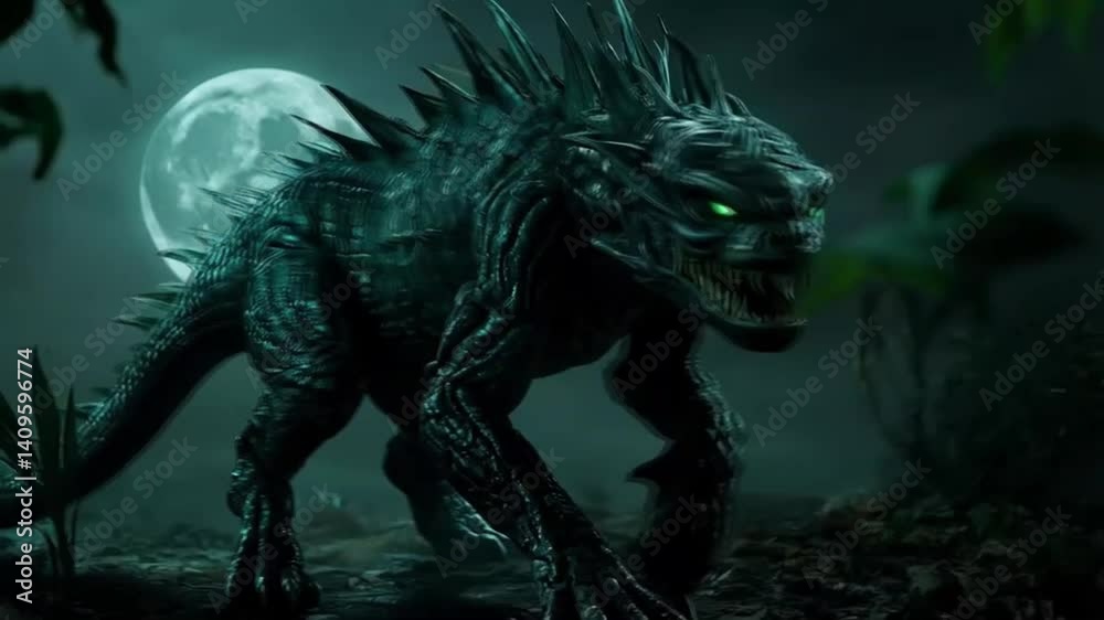 The terrifying monster emerged from the shadows, roaring loudly and shaking the ground beneath its feet.