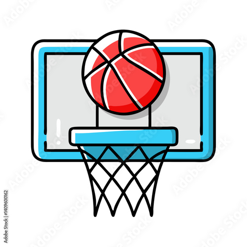 Basketball hoop and ball depict game and athletics.