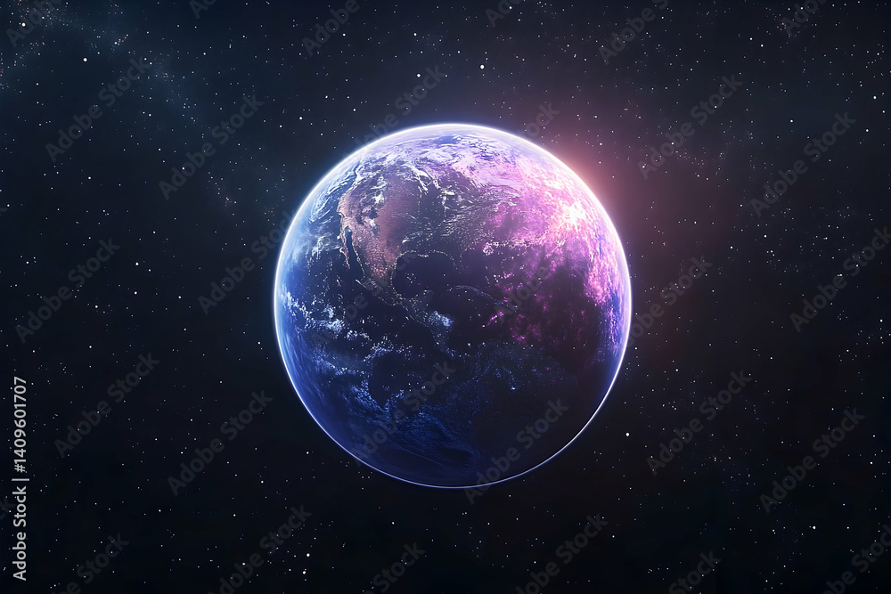 Obraz premium Earth, a vibrant celestial orb, bathed in cosmic light.