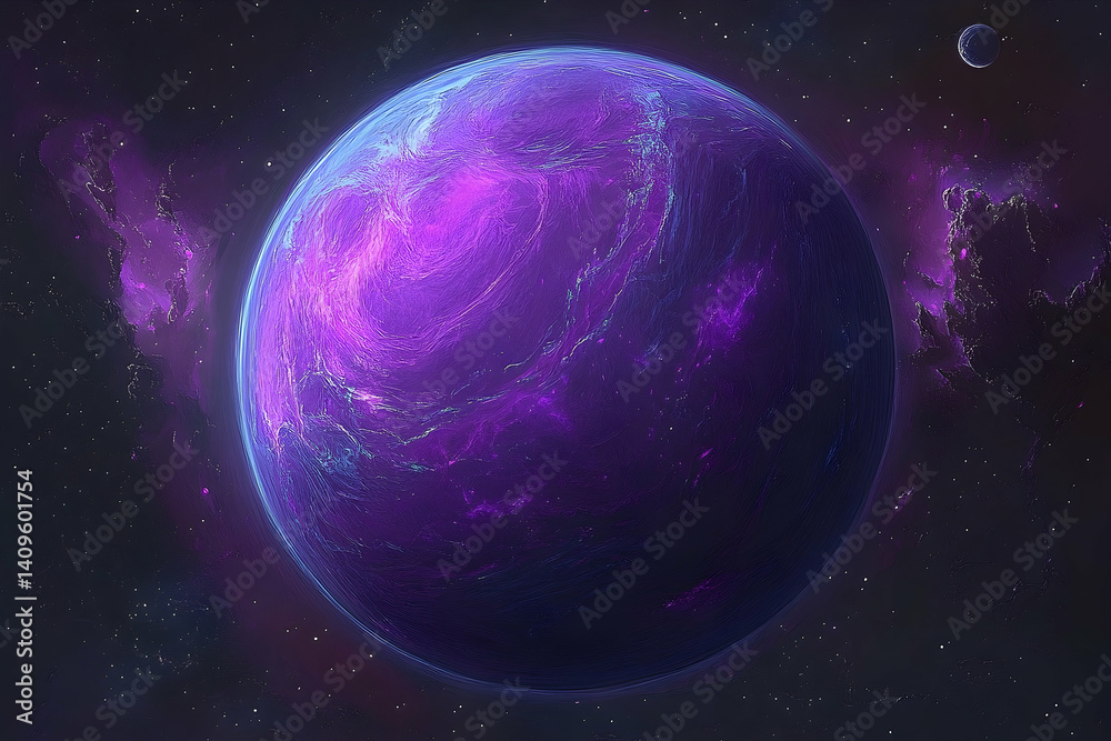 Fototapeta premium Purple planet glows in a cosmic expanse.