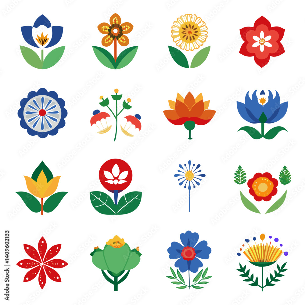 Obraz premium Abstract Flower Set - Modern Floral Icons Collection