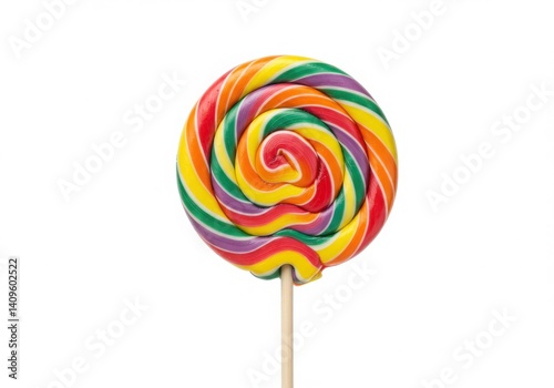 Wallpaper Mural A colorful lollipop with a spiral design on a stick against a plain white background studio shot Torontodigital.ca