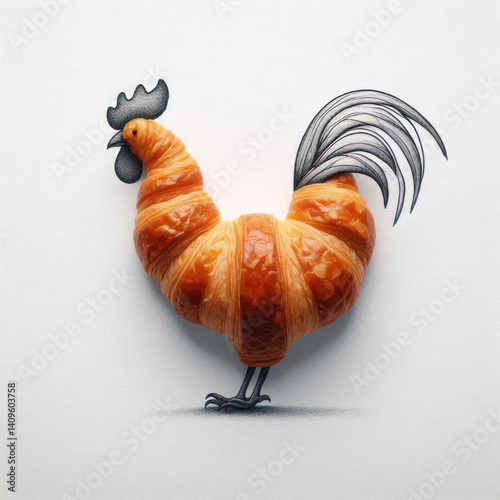 croissant rooster food art creative breakfast concept