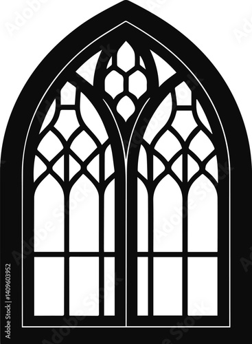 gothic window frames silhouette vector illustration