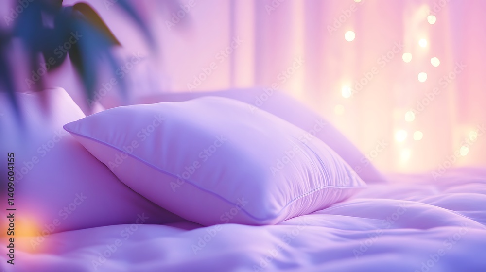 A serene World Sleep Day theme with softly glowing pillows and restful sleep symbols over a soft lavender gradient, macro shot, Minimalist style