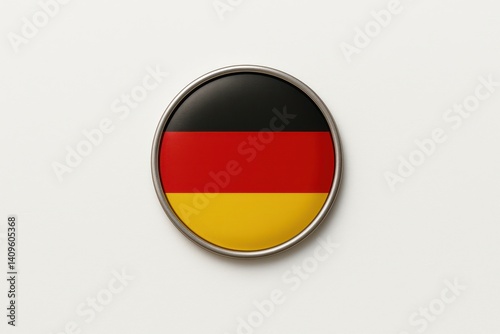 Free Download A round button displaying the German flag with a silver frame on a white background. Concept of: German nationality. - GFXLoad