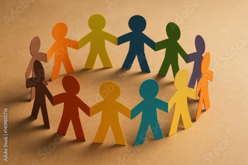 Colorful paper cut-out people are holding hands in a circle, symbolizing unity and cooperation.
Concept of: Global community.