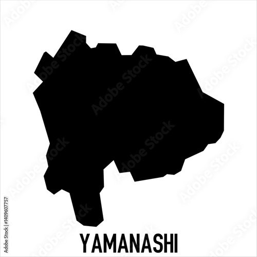 Black silhouette of Yamanashi prefecture map isolated on white background. Ideal for educational use, travel design, political reference, and editable map resources.

