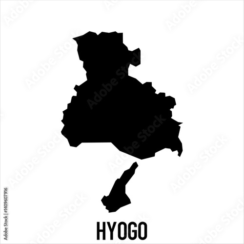 Black silhouette of Hyogo prefecture map isolated on white background. Perfect for educational materials, web templates, travel guides, and political content. Editable vector for global use.

