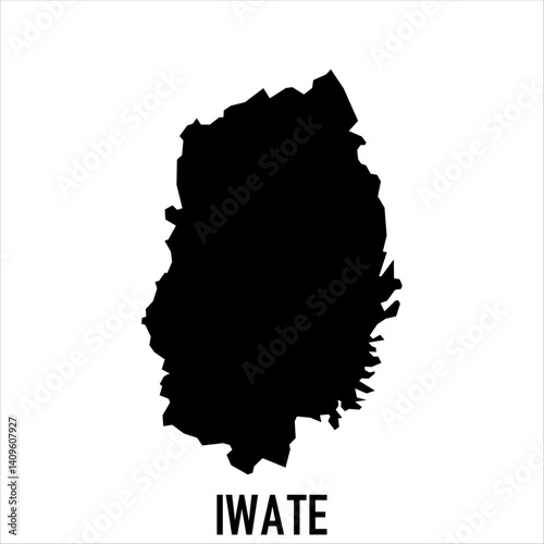 Iwate map in black silhouette style on white background. Great for geography education, travel visuals, political references, and web-based maps. Editable and clean vector format.

