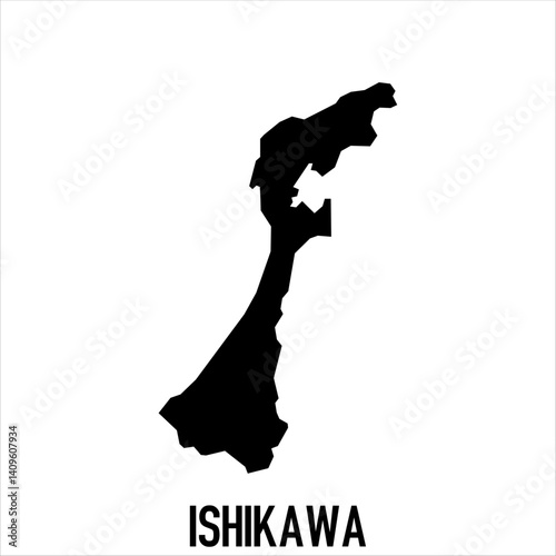 Black silhouette of Ishikawa prefecture map isolated on white background. Ideal for web use, educational graphics, political maps, and tourism content. Customizable vector design.

