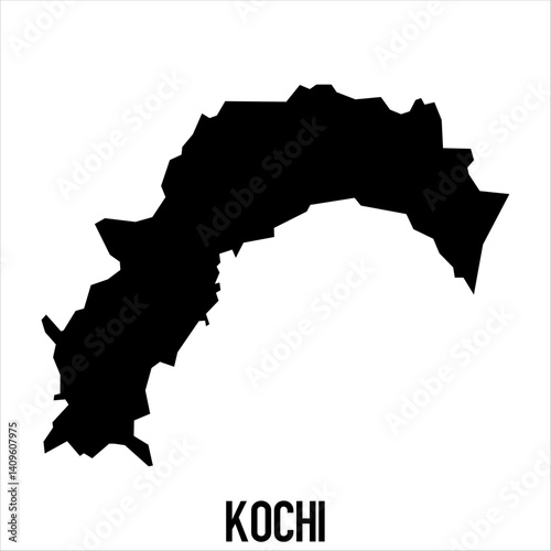 Black silhouette of Kochi prefecture map isolated on white background. Ideal for websites, education, travel materials, and political references. Customizable vector design for global use.

