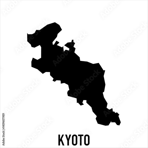 Black silhouette of Kyoto prefecture map isolated on white background. Great for use in web layouts, education, tourism, and political materials. Editable vector design for versatile applications.


