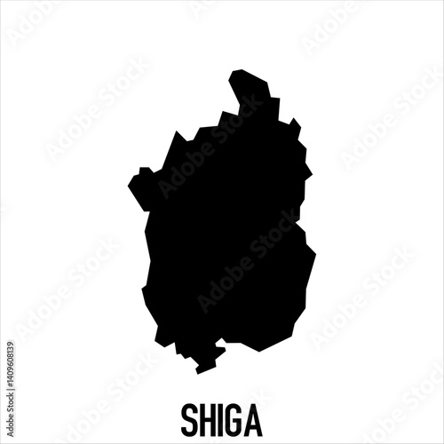 Shiga map in black silhouette style on white background. Ideal for use in educational content, tourism materials, political reference, and web-based design. Vector is clean and easily customizable.

