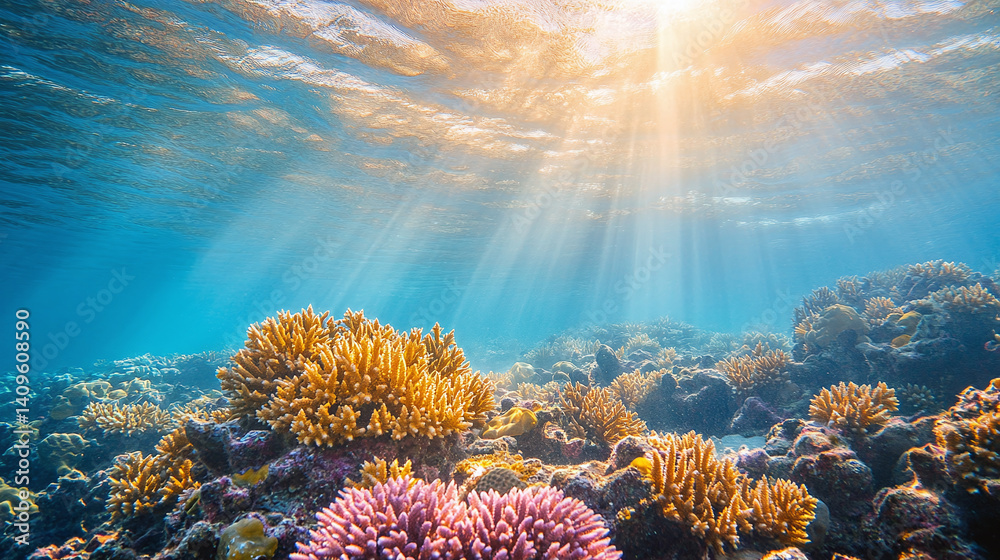 Fototapeta premium Coral reefs struggle to thrive as rising ocean acidification disrupts their growth