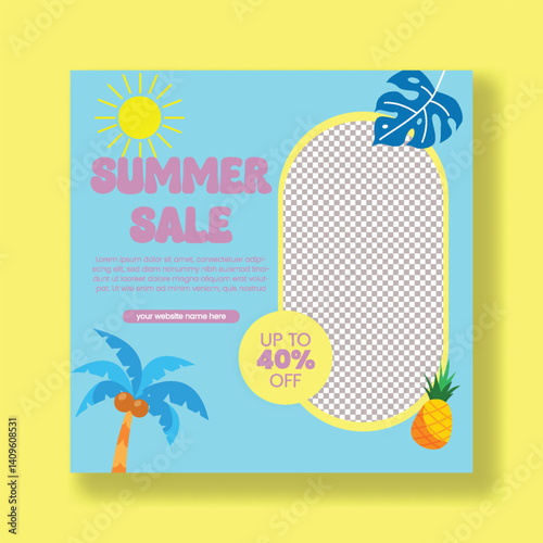summer Holiday tour and summer vacation editable social media post, web banner template, promotional advertisement for summer beach pool party social media square flyer or poster, summer tropical vect