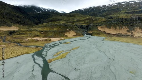 Flying over the landscape of Iceland during daytime