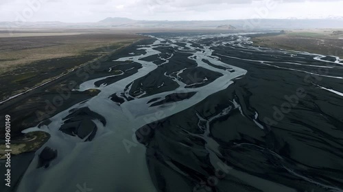 Flying over the landscape of Iceland during daytime