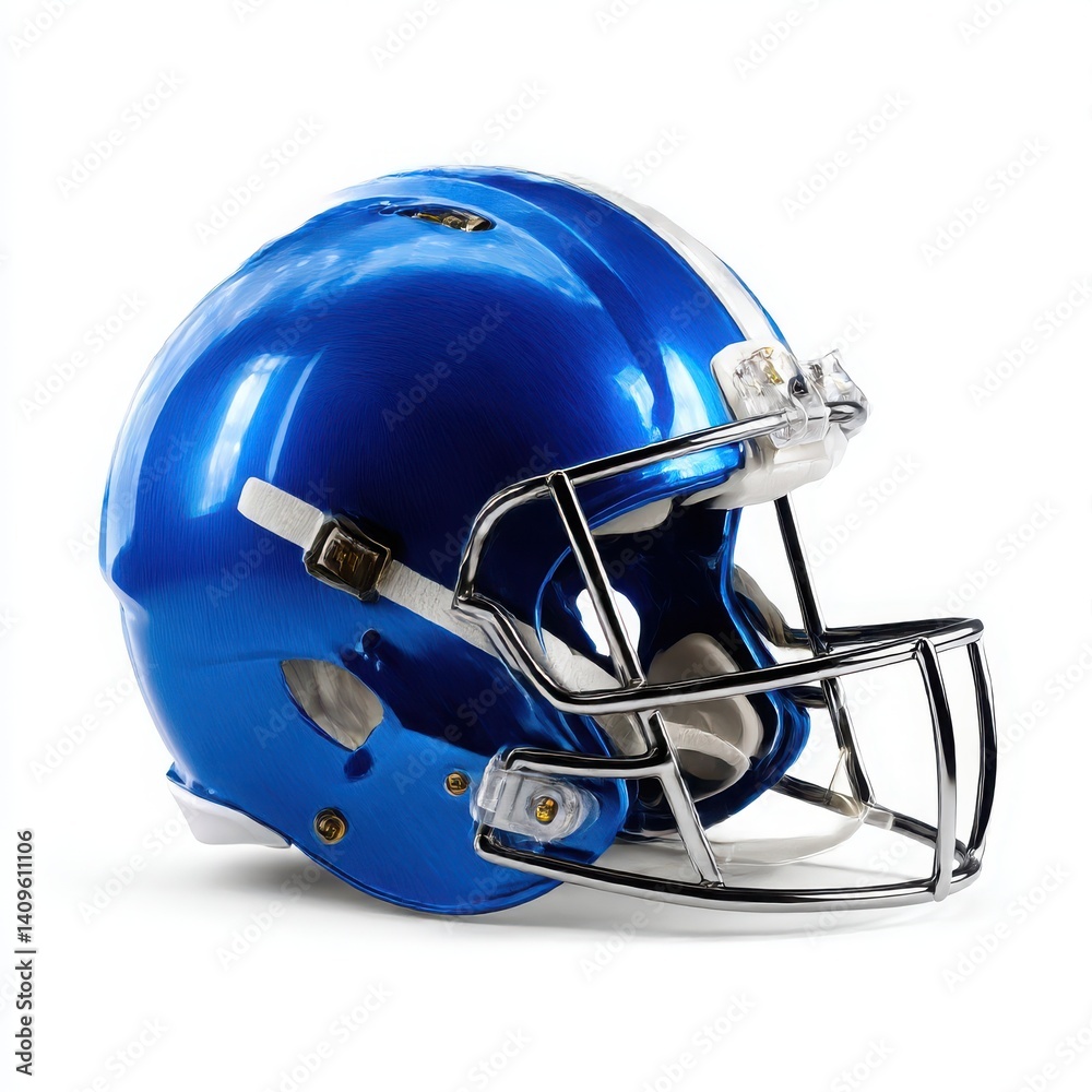 Fototapeta premium Isolated blue football helmet with a white stripe isoleted on white background