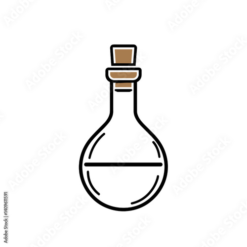 Round flask icon with cork stopper in black and white style