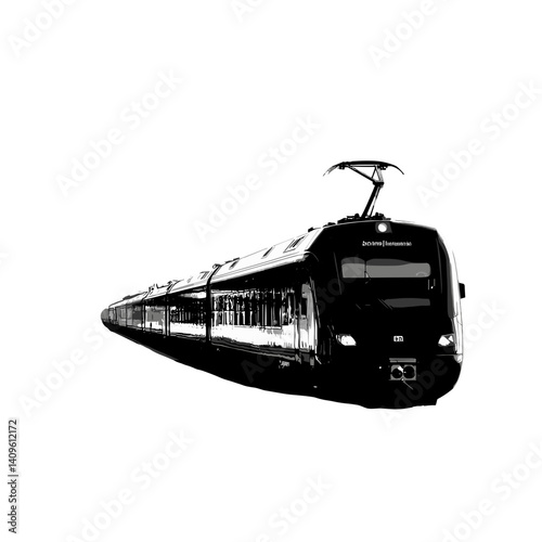 Black and white illustration of electric train from front angle