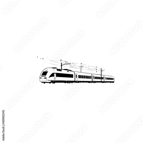 Electric passenger train in black and white minimal illustration