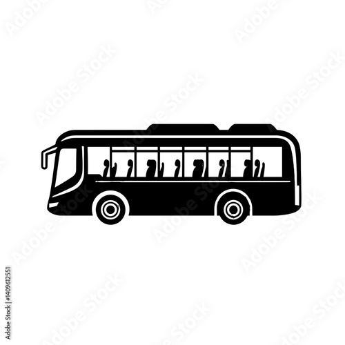 Passenger bus icon in black silhouette on white background