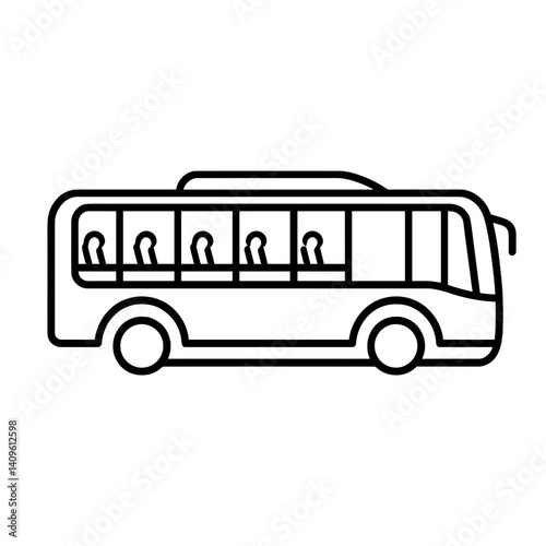 Bus with passengers icon in black outline style on white background