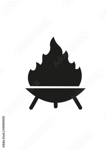 Fire burning in bowl, silhouette fire pit, icon, symbol, vector illustration.