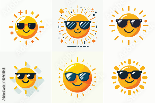 sun vector shining, wearing sunglasses and smiling