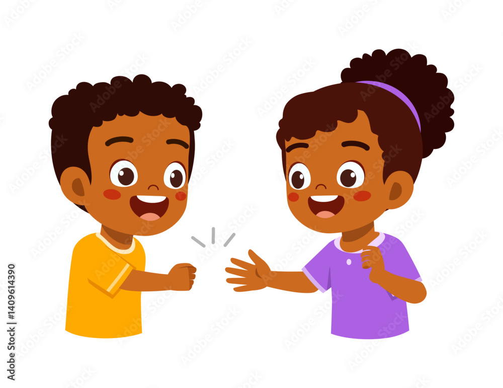 Two Children Playing Rock Paper Scissors Game with Happy Expression Illustration Two Children Playing Rock Paper Scissors Game with Happy Expression Illustration
