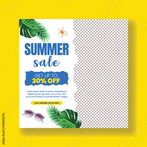 summer beach or pool party editable social media post, banner, summer web banner for summer fashion sale offer template, summer Holiday and tour advertisement background, summer square flyer or poster