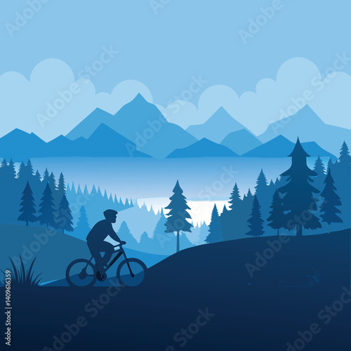 Mountain Biking in a Misty Landscape