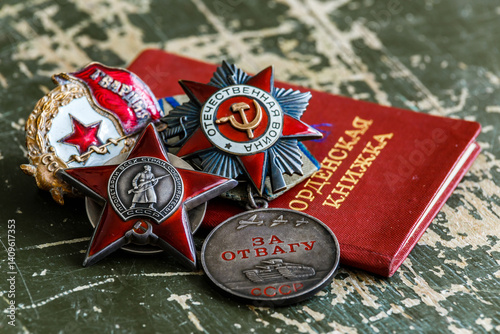 Awards of the Second world war close-up. Soviet military awards photo