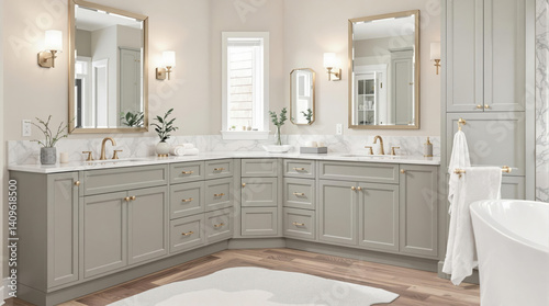luxury primary bath bathroom custom home faded soft green gray