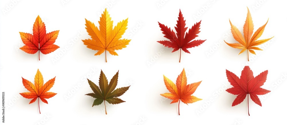 Autumn Maple Leaves Collection, White Background, Fall Design Autumn Maple Leaves Collection, White Background, Fall Design