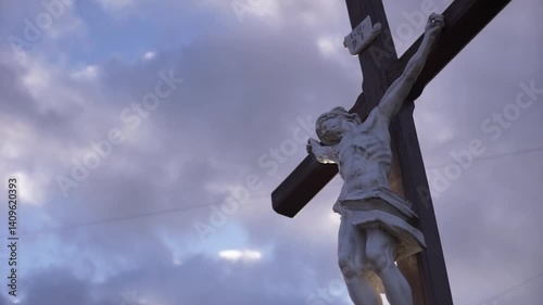 Dramatic Shot. Crucifixion Of Jesus Christ In The Rays Of The Setting Sun