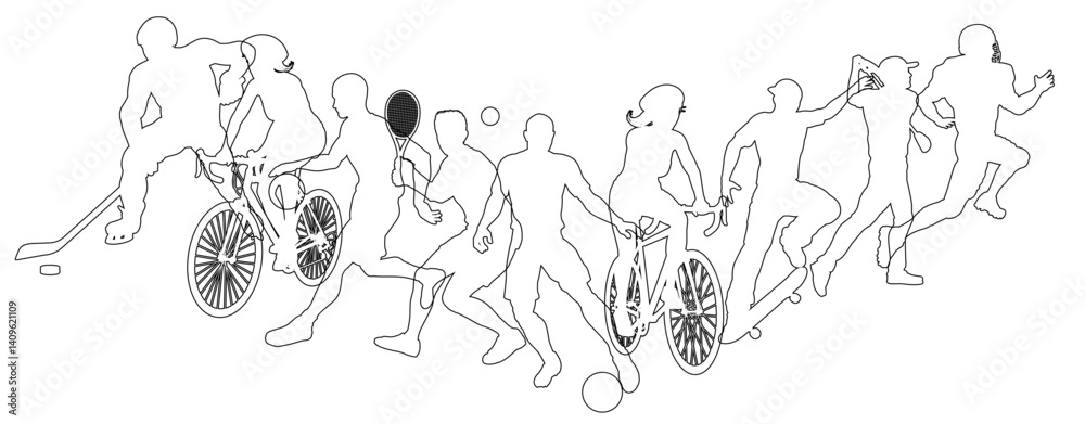 Fototapeta premium A sport active fitness sports healthy lifestyle silhouette people silhouettes set