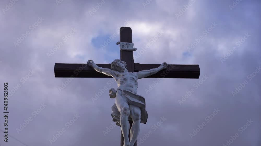 Dramatic Shot. Crucifixion Of Jesus Christ In The Rays Of The Setting Sun Dramatic Shot. Crucifixion Of Jesus Christ In The Rays Of The Setting Sun