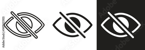 Collection of crossed out eye vector icons in line, outline and silhouette styles. Privacy, hidden and secret eye display symbols for web or application. Vector illustration